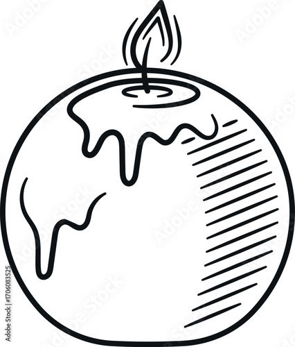 Burning paraffin candle doodle round