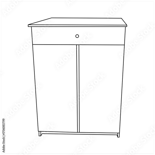 A clean line drawing of a two-door sideboard with a single drawer.