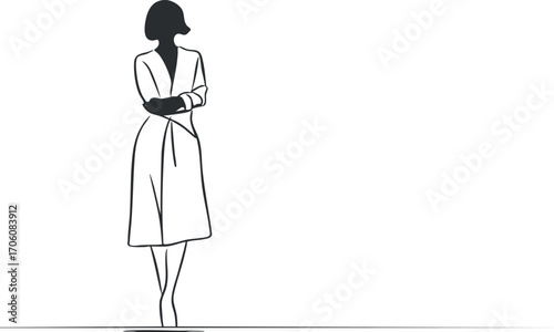 A minimalist illustration of a confident woman standing in a stylish pose.