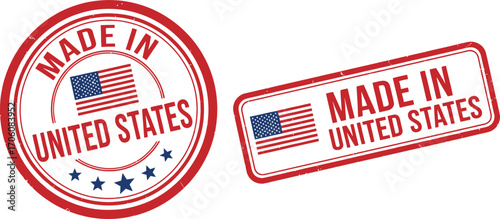 Made in United States Design with USA Flag, Round and Rectangle Grunge Stamps
