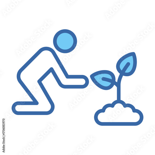 Tree Planting Blue Vector Icon