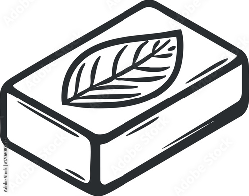 Illustration of a rectangular soap bar with a leaf design representing natural and organic qualities.