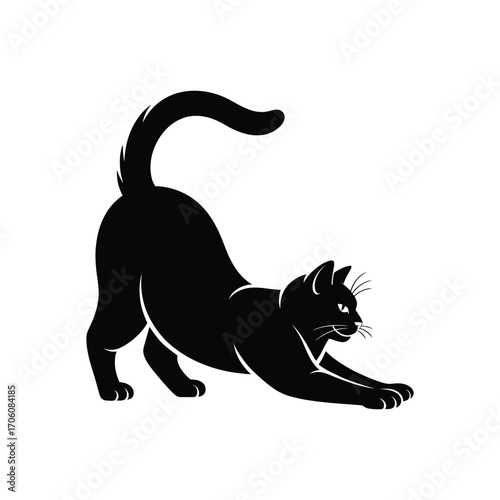 Stretching Black Cat Silhouette Illustration Showing Flexibility and Relaxation
