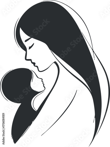 A minimalist illustration of a mother embracing her child, showcasing love and tenderness.