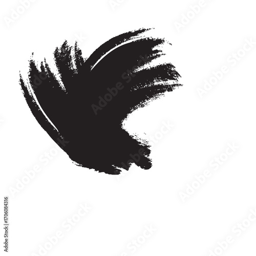 Textured black paint brush stroke expressive artistic mark grunge style graphic element.