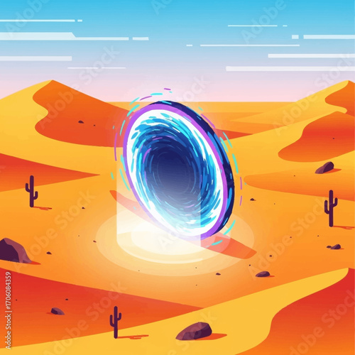 Desert Portal Surreal Vector Illustration of a Wormhole in the Sand Dunes