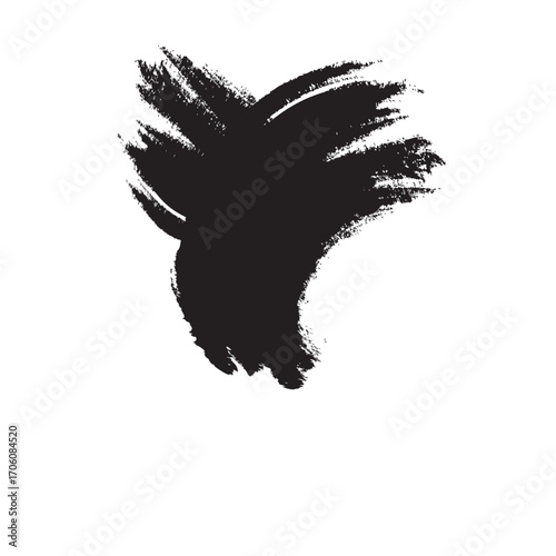 Abstract Black Ink Brush Stroke Dynamic Swirl Textured Design Element.