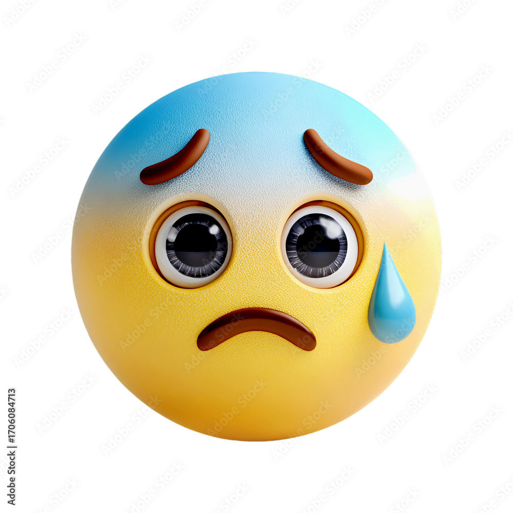 Fototapeta premium Sad 3D Emoji Crying Blue Tears Feeling Blue