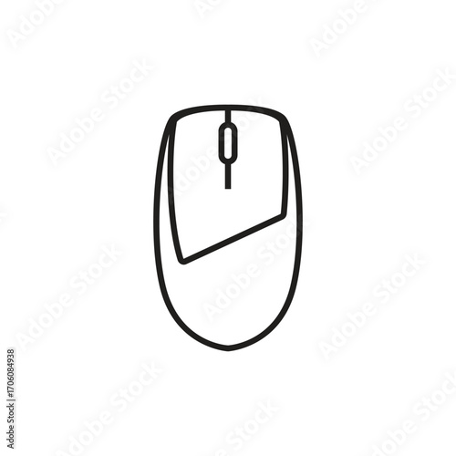 A blackandwhite drawing of a computer mouse featuring a top rectangle and a diagonal line dividing the lower section