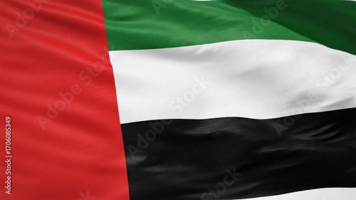 United Arab Emirates Flag Waves Proudly in the Breeze, Showing National Pride on a Sunny Day