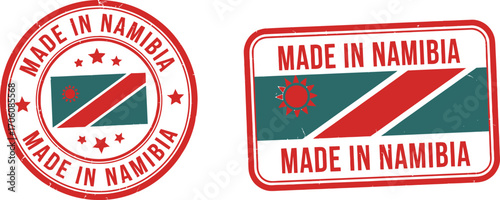 Namibia Flag Grunge Stamp Round & Rectangular Shape on White Background Set