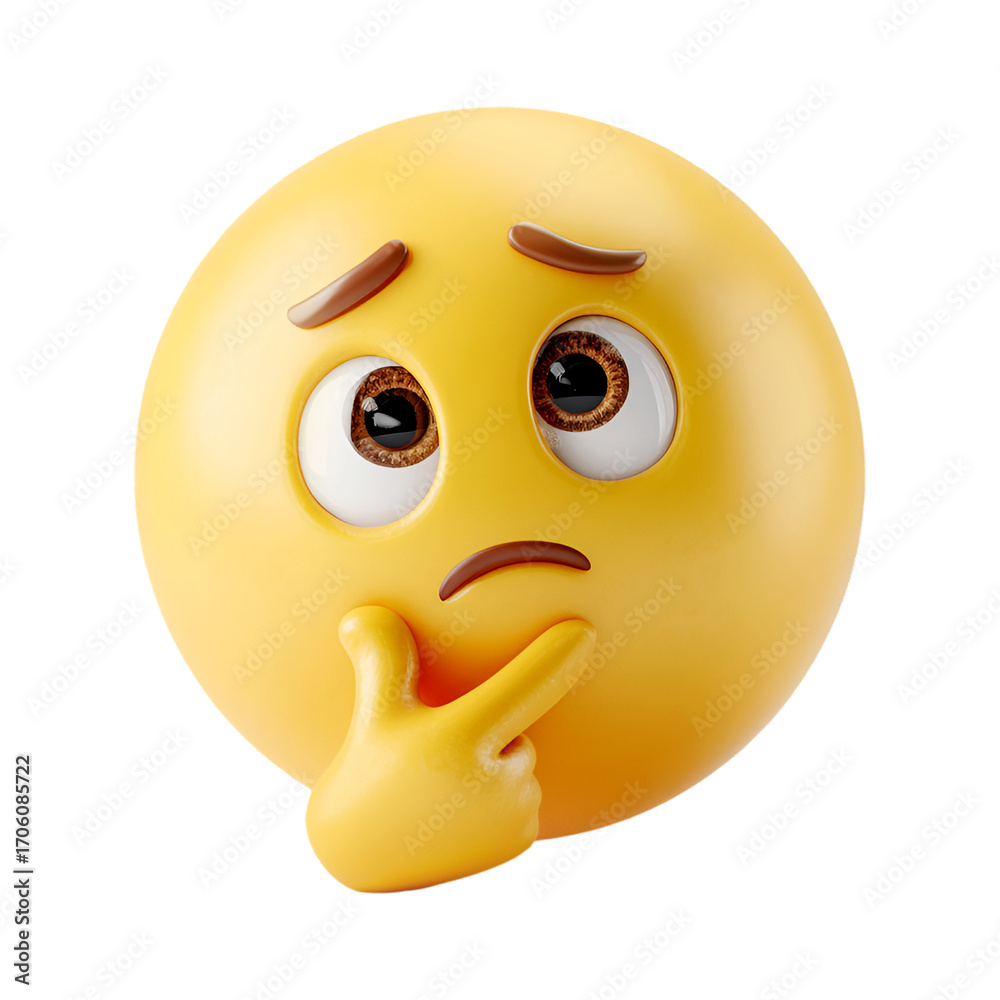 Fototapeta premium 3D Emoji Thinking Face Yellow Contemplative Expression