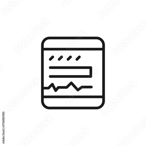 A digital screen displaying metrics or data indicated by a graph and horizontal bar