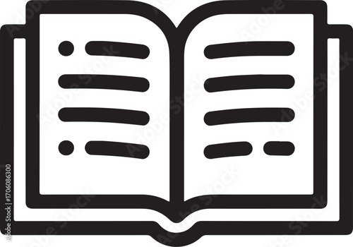 Open book with lines of text and bullet points icon