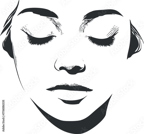 A serene abstract portrait of a woman's face with closed eyes representing beauty and tranquility.