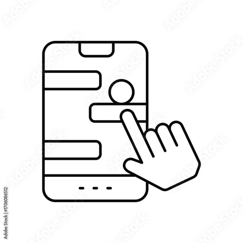 A hand touches a mobile phone screen with a chatlike interface