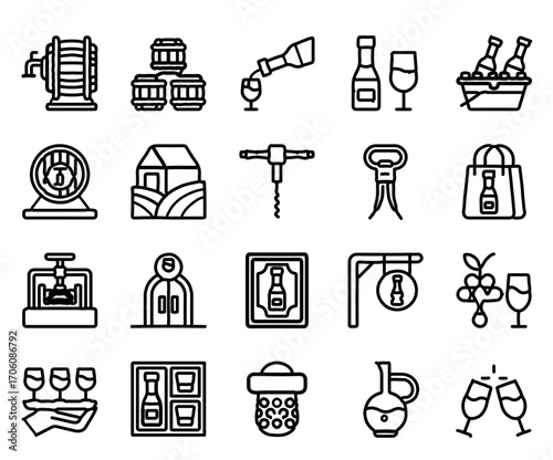 Elegant wine icons capture vineyard, bar, and celebration moments for sophisticated brands