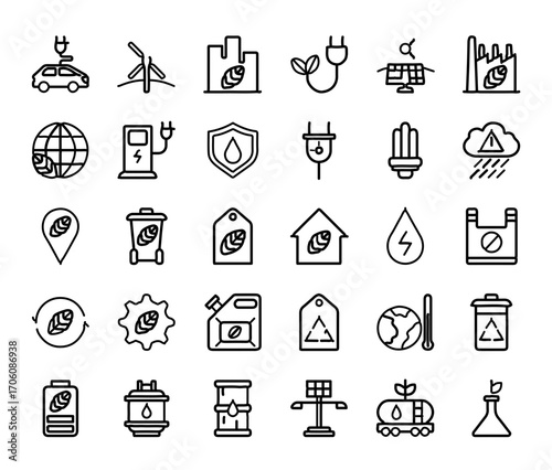 Modern eco-friendly icons for sustainable living and green energy initiatives