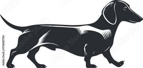 Stylized silhouette illustration of a dachshund dog in a playful side view pose