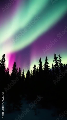Wallpaper Mural Aurora borealis forest night sky Torontodigital.ca