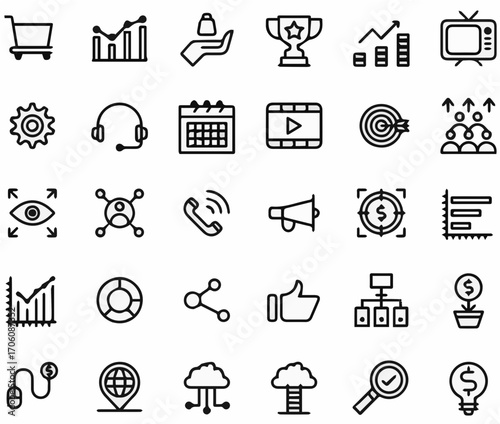 Modern business icons for digital marketing, strategy, and growth with clear professional appeal