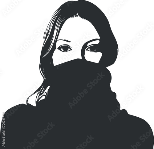 Stylish silhouette of a woman with a headscarf creating a mysterious and elegant portrait.