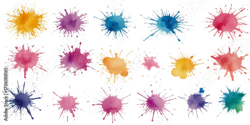 Set of colorful abstract watercolor splash brush strokes vector background. Colors watercolor paint stains vector texture background.	
