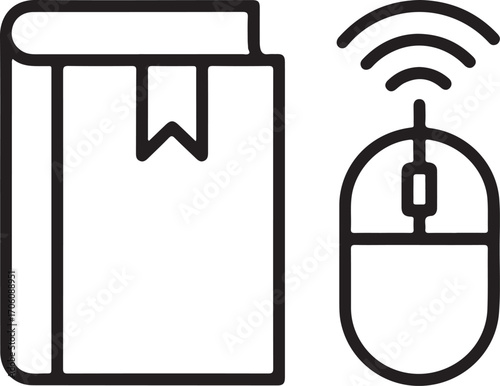 Digital learning and online education concept with book and mouse