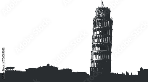 Silhouette of the Leaning Tower of Pisa against a light background showcasing its architectural elegance.