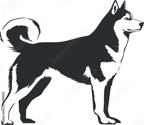 A stylized silhouette of a husky dog standing proudly with a confident posture.