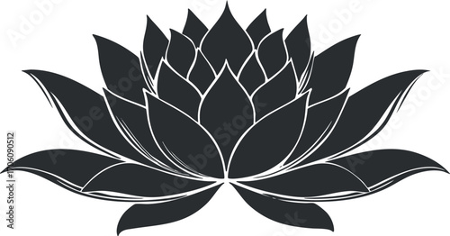 A black silhouette of a lotus flower symbolizing beauty and spirituality in nature.