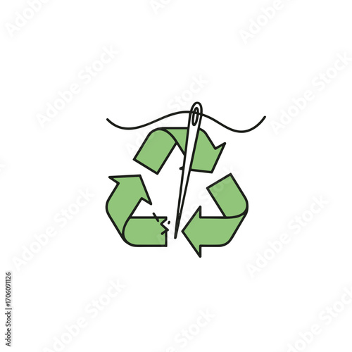 Icon for clothing repair and upcycling services, eco-friendly design, green colors, sustainability concept, copy space