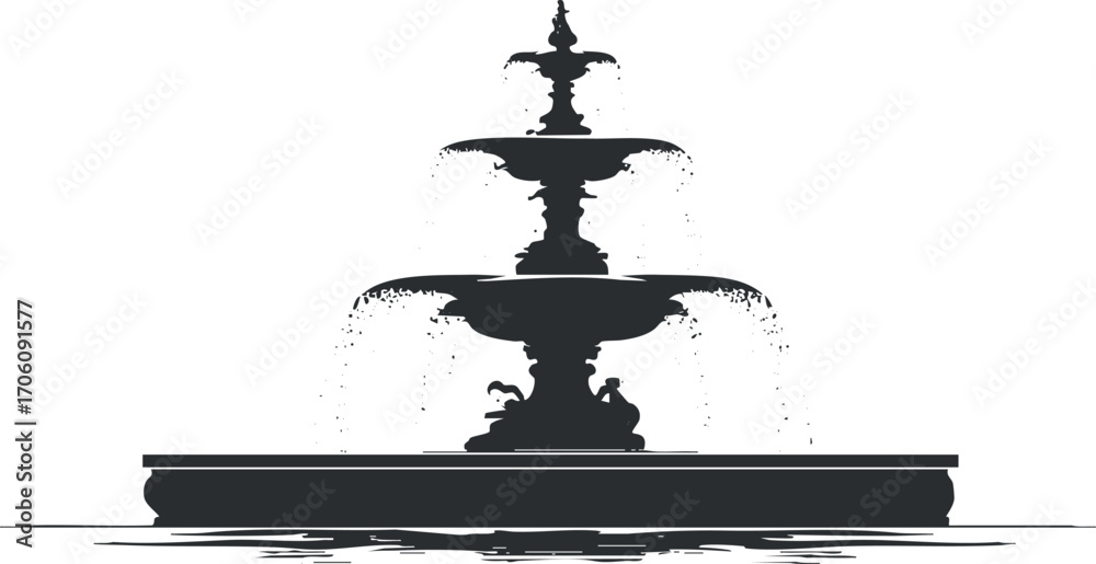 Fototapeta premium A decorative fountain silhouette showcasing elegant design and flowing water features in a serene setting.