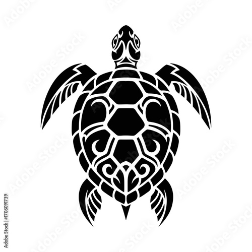 Sea turtle tribal aquatic ocean reptile animal silhouette vector illustration