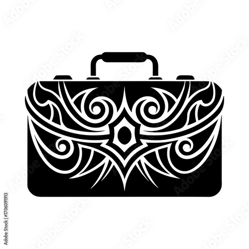 Ornamental briefcase business travel design silhouette vector illustration