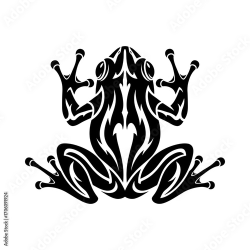 Tribal amphibian exotic animal frog toad wildlife silhouette vector illustration