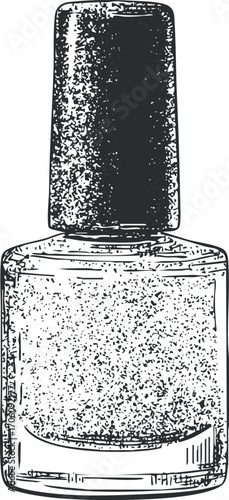 A detailed sketch of a glittery nail polish bottle for beauty and cosmetic applications.
