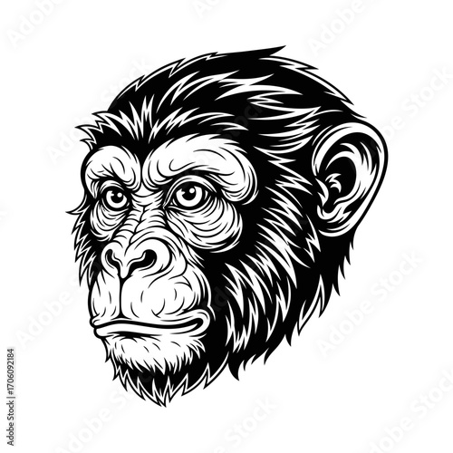 Chimpanzee ape primate mammal animal head face silhouette vector illustration