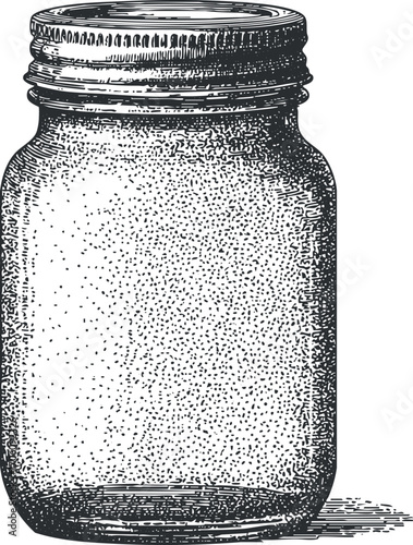 An empty vintage glass jar illustration perfect for kitchen storage and decoration.