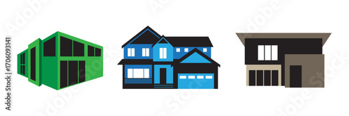3 house icons - real estate, builder, contractor logo