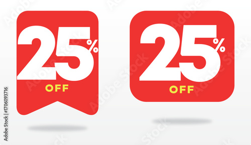 25% off, discount, business, sale, offer, tag, sticker,  promo, retail, percent, liquidation, price, shop, store, campaign, design, sign. Vector, icon, set