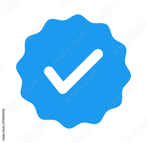 Blue verification badge checkmark vector icon