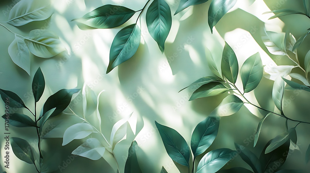 Fototapeta premium Vibrant Green Foliage Closeup with Textured Leaves in Natural Light and Detailed Vein-generative ai