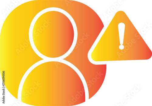 User profile with warning sign icon, security risk alert, account danger caution symbol, identity issue safety notification transparent background