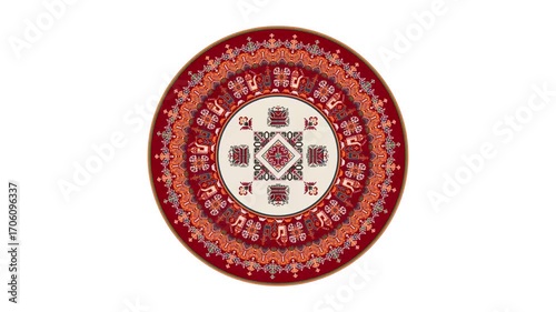 Bulgarian embroidery design element rotating in loop over white background
