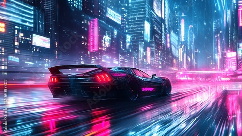 Experience the thrill of 8-bit pixel art racing with a drifting car on a neon-lit track amidst a vibrant cyberpunk city.