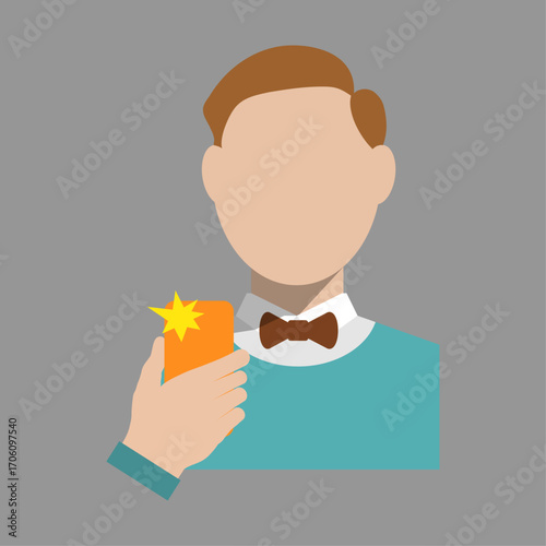 Dapper young man with a bow tie taking a photo of himself for social media