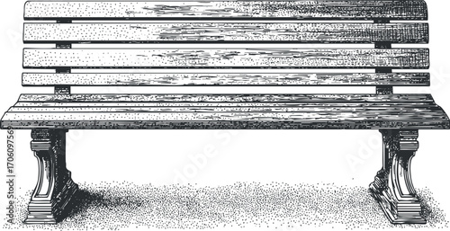 A detailed illustration of a vintage wooden park bench suitable for outdoor settings.