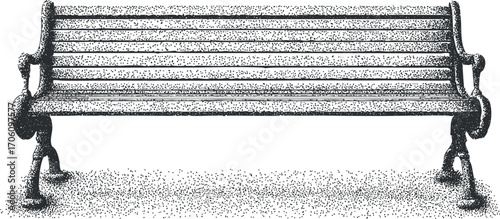 A minimalistic black and white illustration of a bench designed for outdoor spaces.