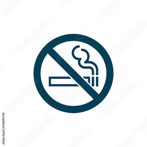 Universal no smoking sign with cigarette and smoke crossed out in prohibition circle, symbolizing public health, safety, and regulatory compliance